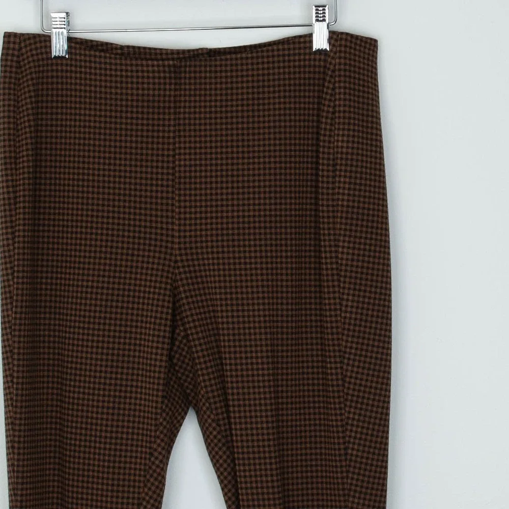 J Jill Womens Ponte Leggings Brown Black Gingham Size L Pull‎ On Stretch Office